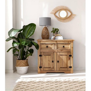 Kommode I 92 x 84 x 44cm Braun/Beige/Kiefer Natur