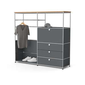 Kommode Metall »CN3« mit Holzplatte, 1 Kleiderstange, 1 Klappenfach und 3 Schubladen, grau