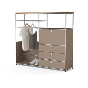 Kommode Metall »CN3« mit Holzplatte, 1 Kleiderstange, 1 Klappenfach und 3 Schubladen, taupe