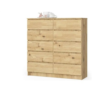 Kommode mit 10 Schubladen - holzfarben - Materialmix - 120 cm - 121 cm | Möbel Kraft