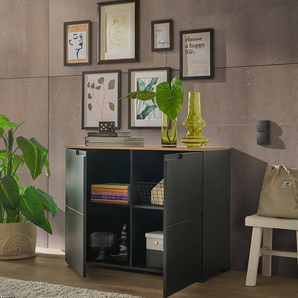 Kommode mit 2 Türen 100 x 80 x 40cm Schwarz/Schwarz