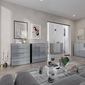 Kommode mit 4 Schubladen 83 x 102 x 42cm Grau/Silbergrau/Graphit