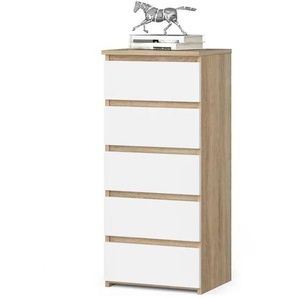 Kommode mit 5 Schubladen - mehrfarbig - Materialmix - 40 cm - 92 cm | Möbel Kraft