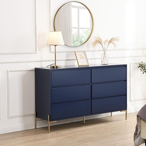 Kommode mit 6 Schubladen - MDF & Metall - Blau lackiert & Goldfarben - KORASA von Pascal Morabito