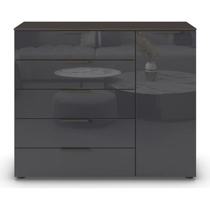 Kommode RAUCH Flipp Sideboards Gr. B/H/T: 120 cm x 100 cm x 42 cm, 5, grau (graphit, glas basalt) Kommode 1-türig mit 5 Schubladen und Soft-Close-Funktion sowie Glasfront