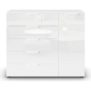 Kommode RAUCH Flipp Sideboards Gr. B/H/T: 120 cm x 100 cm x 42 cm, 5, weiß (alpinweiß, glas kristallweiß) Kommode 1-türig mit 5 Schubladen und Soft-Close-Funktion sowie Glasfront