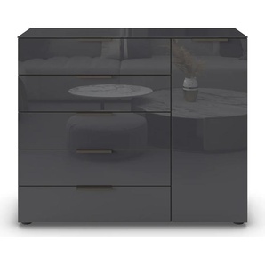 Kommode RAUCH Flipp Sideboards Gr. B/H/T: 120 cm x 99 cm x 42 cm, 5, grau (graphit, glas basalt) Kommode 1-türig, 5 Schubladen, Soft-Close-Funktion, Oberboden und Front Glas