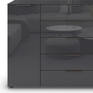 Kommode RAUCH Flipp Sideboards Gr. B/H/T: 160 cm x 99 cm x 42 cm, 5, grau (graphit, glas basalt) Kommode 2-türig, 5 Schubladen, Soft-Close, Oberboden und Front Glas, 2 Breiten