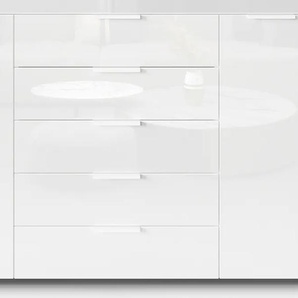 Kommode RAUCH Flipp Sideboards Gr. B/H/T: 160 cm x 99 cm x 42 cm, 5, weiß (alpinweiß, glas kristallweiß) Kommode 2-türig, 5 Schubladen, Soft-Close, Oberboden und Front Glas, 2 Breiten
