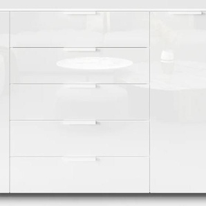 Kommode RAUCH Flipp Sideboards Gr. B/H/T: 200 cm x 100 cm x 42 cm, 5, weiß (alpinweiß, glas kristallweiß) Kommode 3-türig mit 5 Schubladen und Soft-Close-Funktion sowie Glasfront