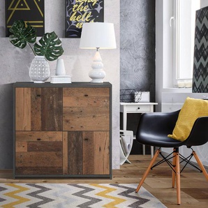 Kommode Rison II 77 x 77 x 30cm Braun/Grau/Dunkelgrau/Altholz Dekor