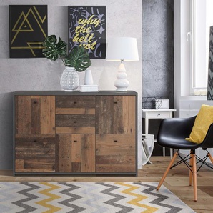 Kommode Rison IV 114 x 77 x 30cm Braun/Grau/Dunkelgrau/Altholz Dekor