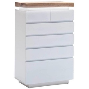 Kommode Romina, Weiß, Eiche, Holz, Holzwerkstoff, Eiche, massiv, 6 Schublade(n) Schubladen, 73x114x40 cm, Typenauswahl, Beimöbel erhältlich, Wohnzimmer, Kommoden & Sideboards, Kommoden