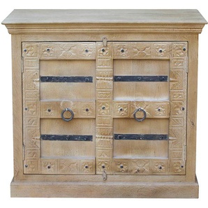Kommode SIT Daipur Sideboards Gr. B/H/T: 100 cm x 90 cm x 45 cm, 2 Türen, beige (natur) Kommode mit aufwändigen Schnitzereien versehen