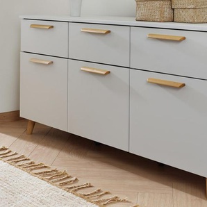 Kommode Skandi, seidengrau, 140 x 73 cm, 3-türig mit 3 Schubkästen