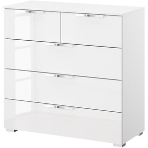 Kommode x3+2 80 x 81 x 42cm Weiß/Hochglanz Weiß/Alpinweiß Chrom