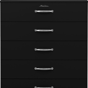 Kommode TENZO Malibu Sideboards Gr. B/H: 86 cm x 111 cm, 5, schwarz (shadow black) Kommode mit dem Malibu Logo auf der obersten Schubladenfront, Breite 86 cm
