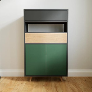 Kommode Waldgrün - Lowboard: Schubladen in Graphitgrau & Türen in Waldgrün - Hochwertige Materialien - 77 x 129 x 34 cm, konfigurierbar