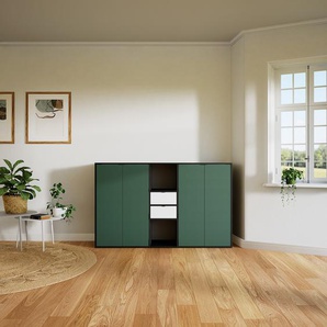 Kommode Waldgrün - Lowboard: Schubladen in Weiß & Türen in Waldgrün - Hochwertige Materialien - 190 x 118 x 53 cm, konfigurierbar