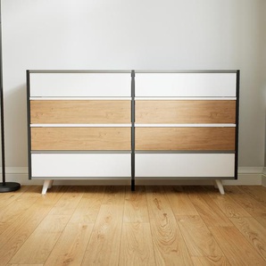 Kommode Weiß - Design-Lowboard: Schubladen in Eiche - Hochwertige Materialien - 151 x 91 x 34 cm, Selbst zusammenstellen