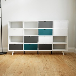 Kommode Weiß - Design-Lowboard: Schubladen in Graphitgrau - Hochwertige Materialien - 156 x 91 x 34 cm, Selbst zusammenstellen