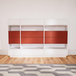 Kommode Weiß - Design-Lowboard: Schubladen in Terrakotta - Hochwertige Materialien - 190 x 123 x 34 cm, Selbst zusammenstellen