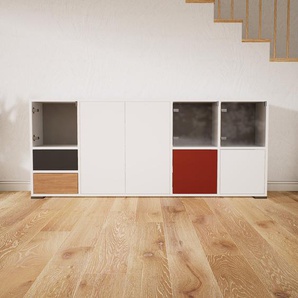 Kommode Weiß - Lowboard: Schubladen in Graphitgrau & Türen in Kristallglas klar - Hochwertige Materialien - 192 x 81 x 34 cm, konfigurierbar