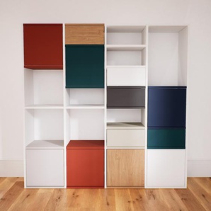 Kommode Weiß - Lowboard: Schubladen in Graphitgrau & Türen in Terrakotta - Hochwertige Materialien - 156 x 156 x 34 cm, konfigurierbar