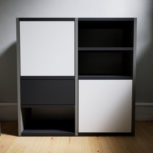 Kommode Weiß - Lowboard: Schubladen in Graphitgrau & Türen in Weiß - Hochwertige Materialien - 79 x 79 x 34 cm, konfigurierbar