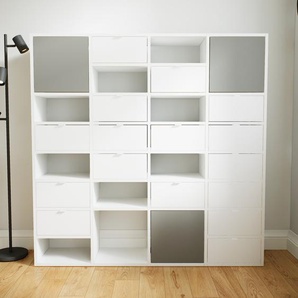 Kommode Weiß - Lowboard: Schubladen in Weiß & Türen in Grau - Hochwertige Materialien - 156 x 156 x 34 cm, konfigurierbar