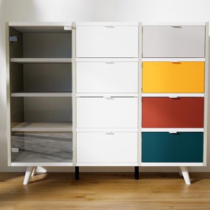 Kommode Weiß - Lowboard: Schubladen in Weiß & Türen in Kristallglas klar - Hochwertige Materialien - 118 x 91 x 37 cm, konfigurierbar