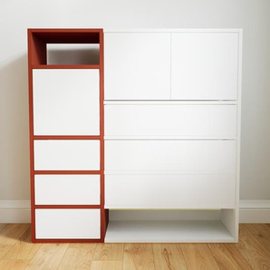 Kommode Weiß - Lowboard: Schubladen in Weiß & Türen in Weiß - Hochwertige Materialien - 115 x 118 x 34 cm, konfigurierbar