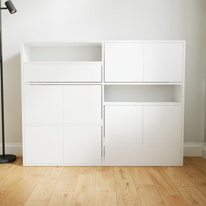 Kommode Weiß - Lowboard: Schubladen in Weiß & Türen in Weiß - Hochwertige Materialien - 151 x 118 x 34 cm, konfigurierbar