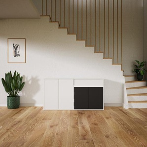 Kommode Weiß - Lowboard: Schubladen in Weiß & Türen in Graphitgrau - Hochwertige Materialien - 151 x 80 x 53 cm, konfigurierbar