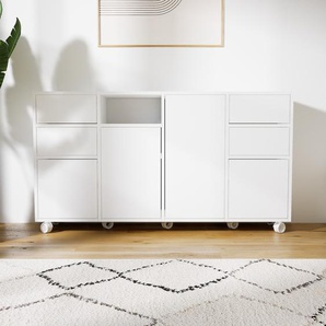 Kommode Weiß - Lowboard: Schubladen in Weiß & Türen in Weiß - Hochwertige Materialien - 156 x 87 x 34 cm, konfigurierbar