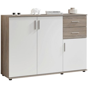 Kommode, Weiß, Sonoma Eiche, Kunststoff, 1 Fächer, 2 Schubladen, 120x82x35 cm, Made in EU, Typenauswahl, stehend, Wohnzimmer, Kommoden & Sideboards, Kommoden