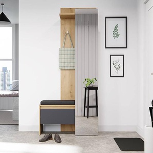 Kompaktgarderobe 90 x 189 x 39cm Braun/Grau/Eiche Dekor/Anthrazit