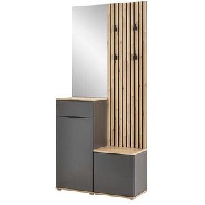 Kompaktgarderobe - grau - Materialmix - 88 cm - 195 cm - cm 35,0 | Möbel Kraft