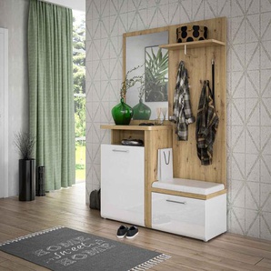 Kompaktgarderobe Turin Flurmöbel in Westminster Eiche und weiß mit Spiegel 4-tlg Kompaktgarderobe Turin Flurmöbel in Westminster Eiche und weiß mit Spiegel 4-tlg