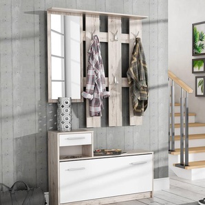 Kompaktgarderobe Typ A 98 x 180 x 25cm Braun/Weiß/Sandeiche Dekor