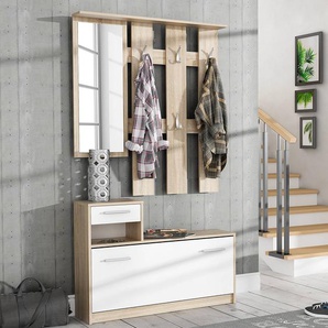 Kompaktgarderobe Typ A 98 x 180 x 25cm Braun/Weiß/Weiß/Eiche Sonoma Dekor