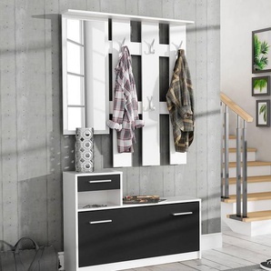 Kompaktgarderobe Typ A 98 x 180 x 25cm Schwarz/Weiß/Schwarz/Weiß