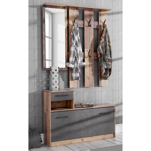 Kompaktgarderobe Typ A 98 x 180 x 25cm Braun/Altholz Dekor