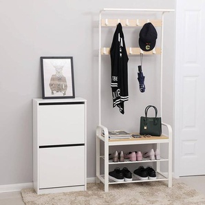 Kompaktgarderobe Westerly 72 x 183 x 34cm Weiß/Weiß/Beige