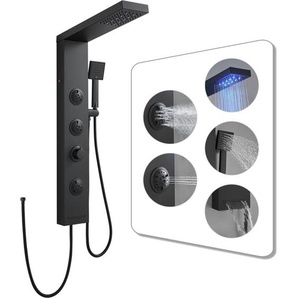 Komplett Schwarze Duschpaneel ohne Armatur, 4 in 1 Duschpaneele mit led, 2 Strahlarten Massagedusche, Regendusche, Handbrause und Wanneneinlauf für