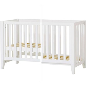 Komplettbett HOPPEKIDS ANTON Babybetten Gr. Rollrost, Liegefläche B/L: 60 cm x 120 cm, kein Härtegrad, ohne Matratze, beige (weiß, sand) Baby Babybetten 2fach höhenverstellbar, Umbaubar zu Sitzbank mit Nest, Matratze