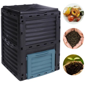Komposter Thermokomposter Schnellkomposter 300L Schwarz Dunkelgrün 61x61x83 Deckel Klappe Kompostbehälter Gartenkomposter Blätter Abfall Blumen Gemüse Obst Gras