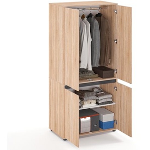 KOMTO Kleiderschrank Klein Schrank Schlafzimmer Kinderzimmer Mehrzweckschrank mit 4-türig & 2 Fächer Garderobenschrank Flur Drehtürenschra Sonoma
