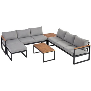 KONIFERA Gartenlounge-Set Rhodos, (Set, 5-tlg., 2xBank,1xHocker, 1xTisch 65x50x37cm, 1xTisch 90x65x37cm,inkl. Auflagen), Terassenmöbel,Aluminium,Akazienholz