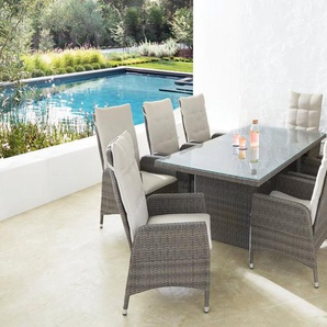 KONIFERA Garten-Essgruppe Casablanca, (Set, 7-tlg., 6x Sessel, 1x Tisch 180x90x74 cm, Stahl/Polyrattan), inkl. Auflagen